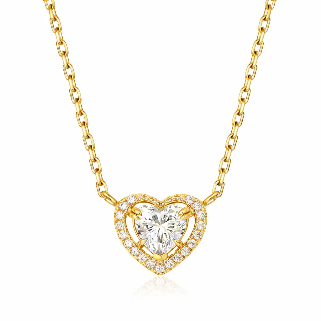 Celeste Halo Heart Necklace in Yellow Gold Anna Zuckerman