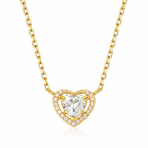Celeste Halo Heart Necklace in Yellow Gold Anna Zuckerman