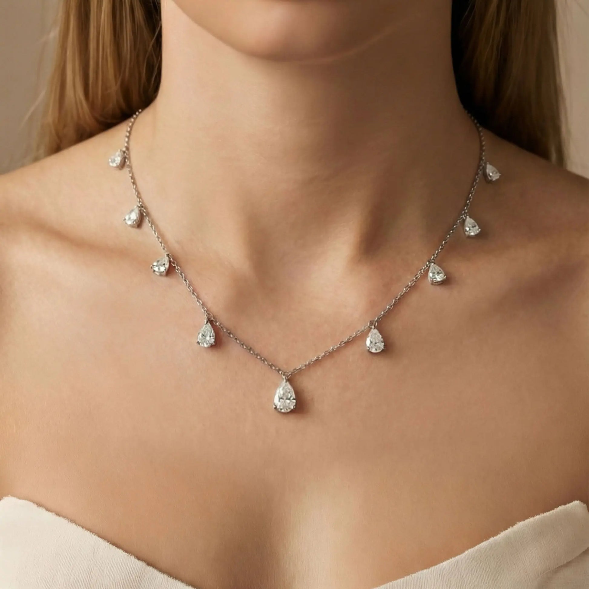 Champagne Drop Necklace in White Diamond Anna Zuckerman