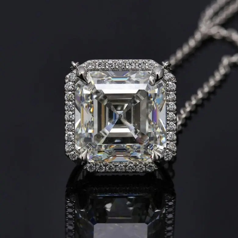 Classic Halo Asscher Cut 5 Carat Necklace Anna Zuckerman Retail