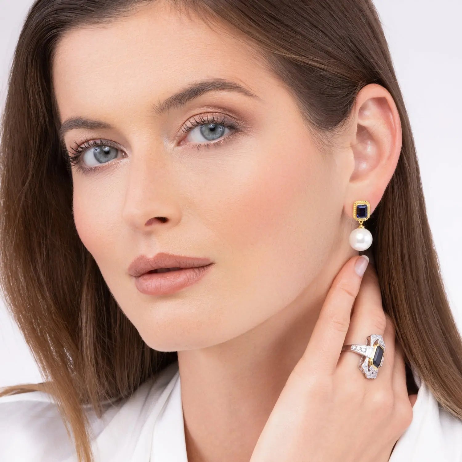 Encanto Pearl Drop Earrings in Blue Sapphire Anna Zuckerman