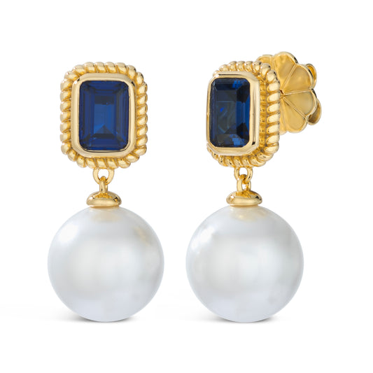 Encanto Pearl Drop Earrings Blue Sapphire