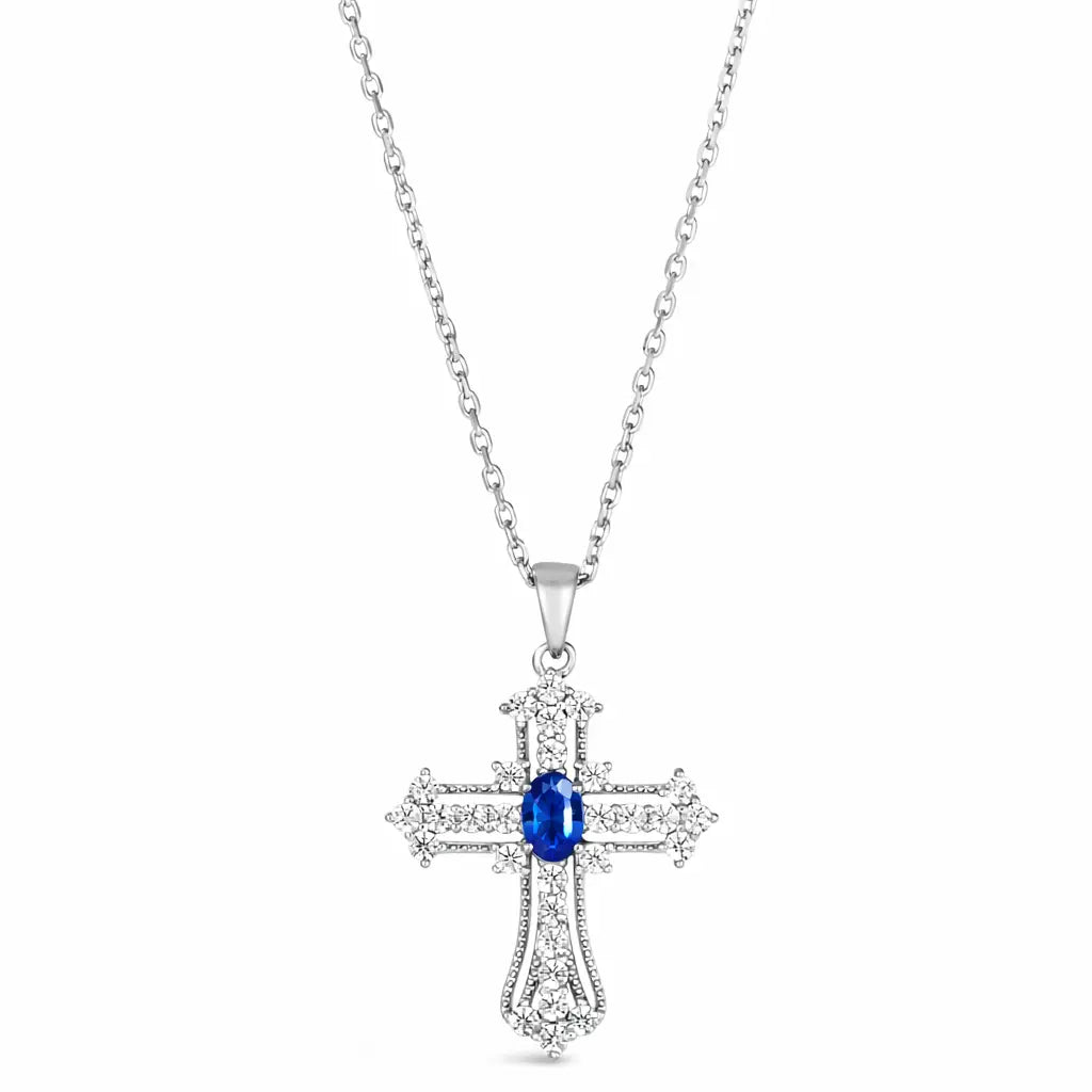 Eternal Life Cross Necklace In Blue Sapphire Anna Zuckerman