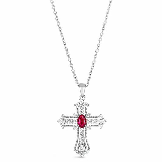 Eternal Life Cross Necklace In Ruby Anna Zuckerman