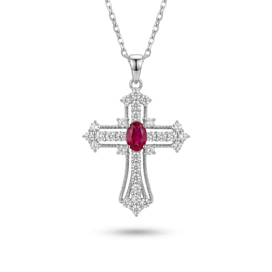 Eternal Life Cross Necklace In Ruby