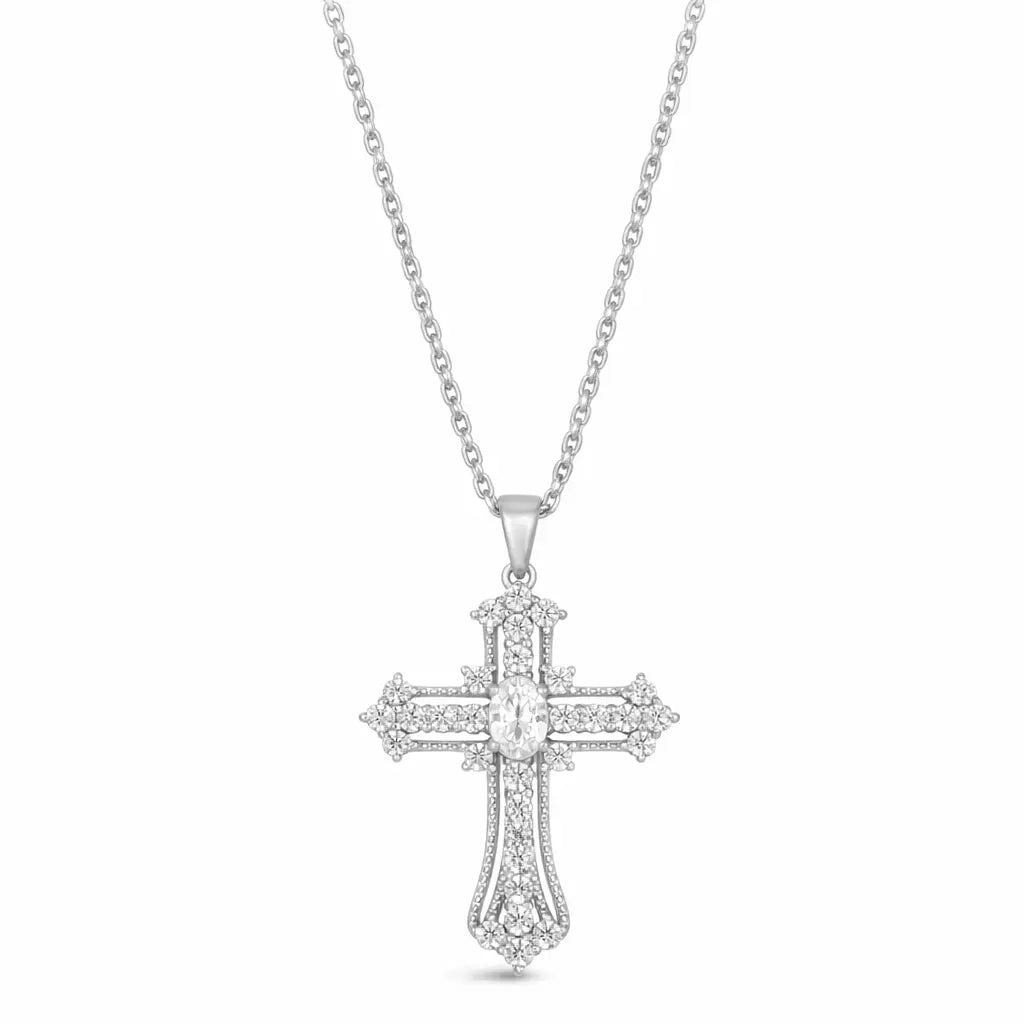 Eternal Life Cross Necklace In White Diamond Anna Zuckerman