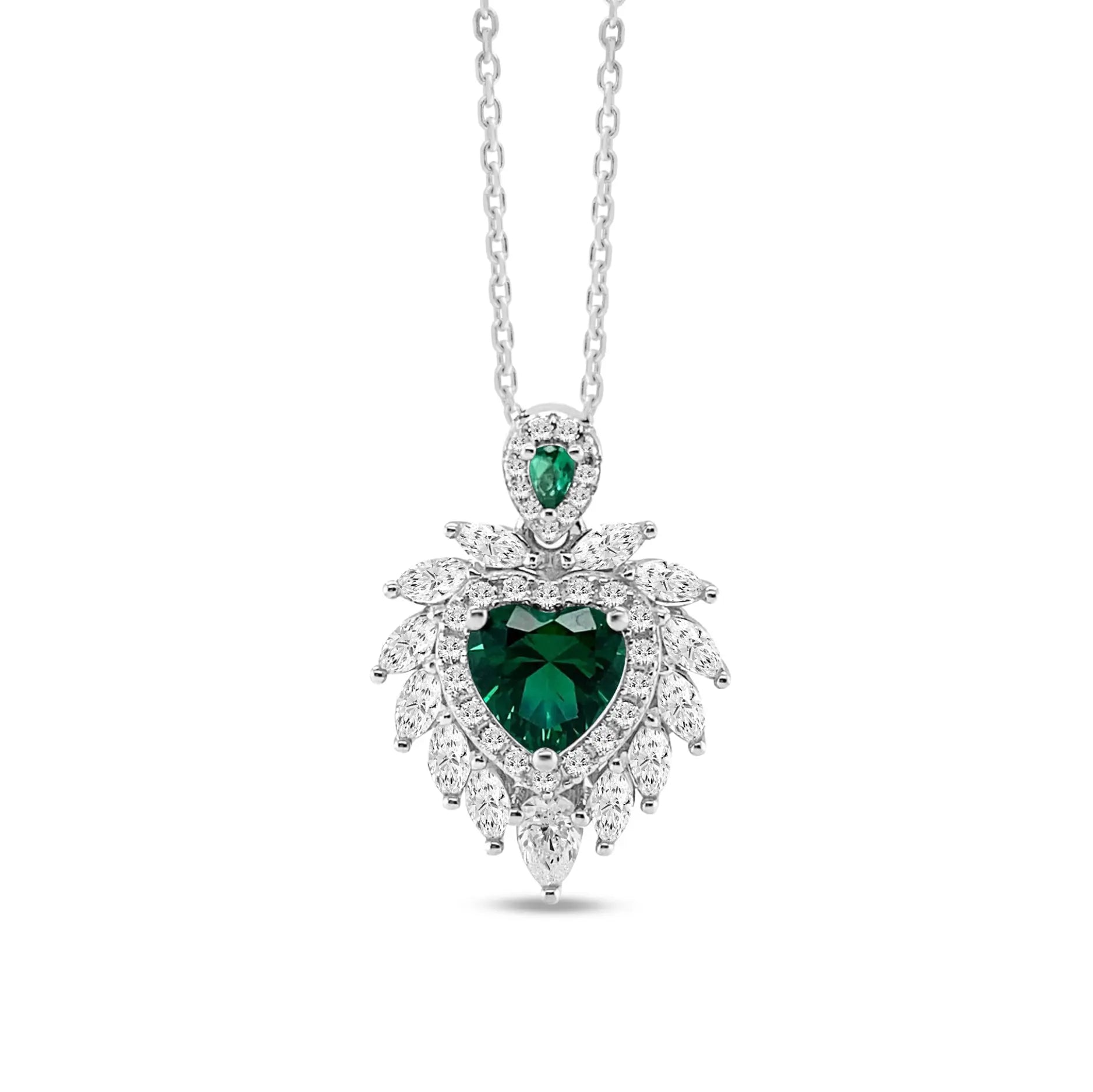 Flaming Heart Necklace in Emerald | Anna Zuckerman