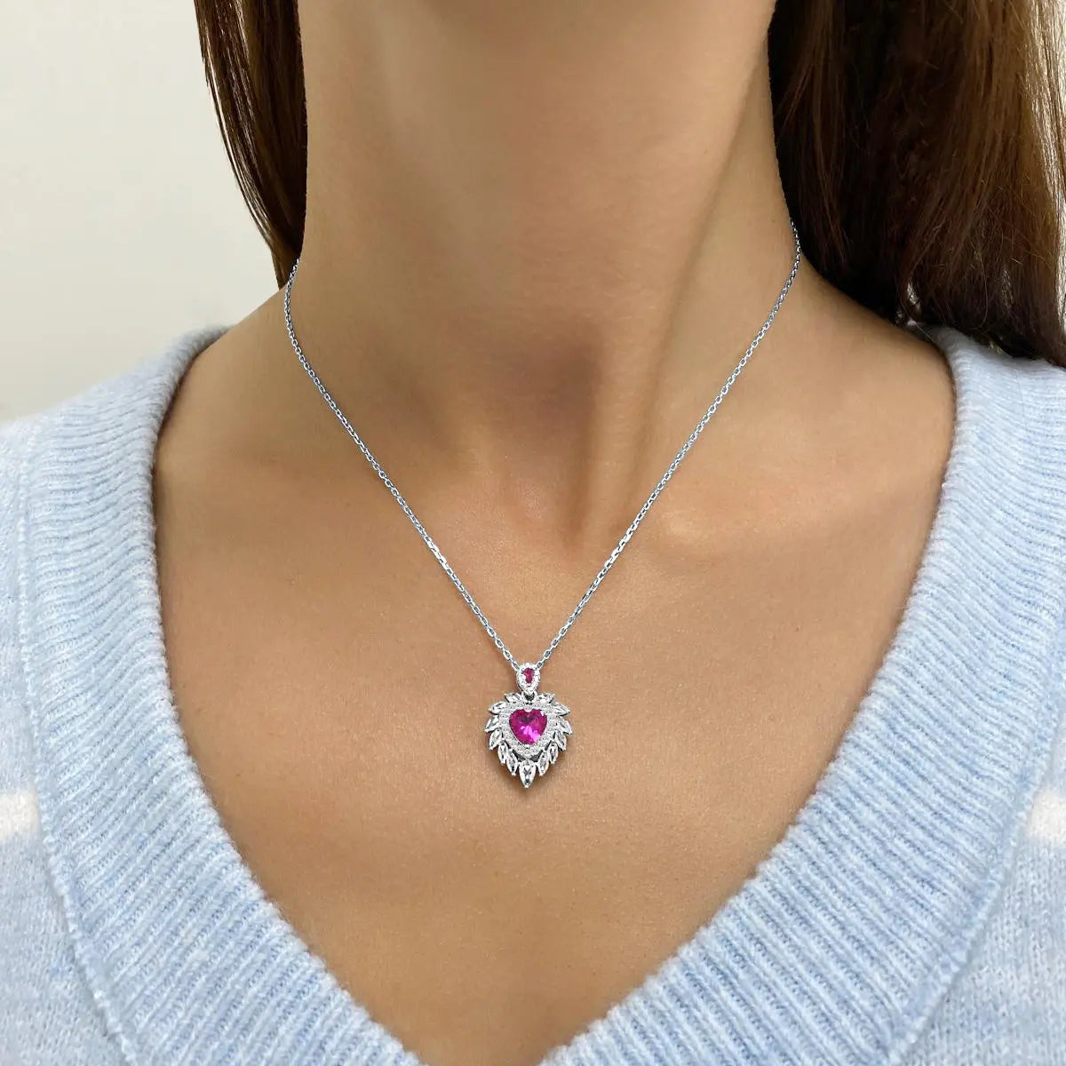 Flaming Heart Necklace in Pink Sapphire Anna Zuckerman
