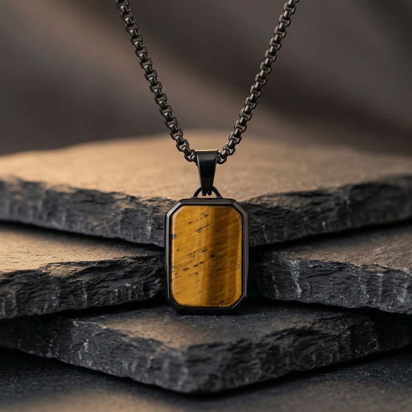 Golden Tiger Stone Dog Tag Necklace Anna Zuckerman