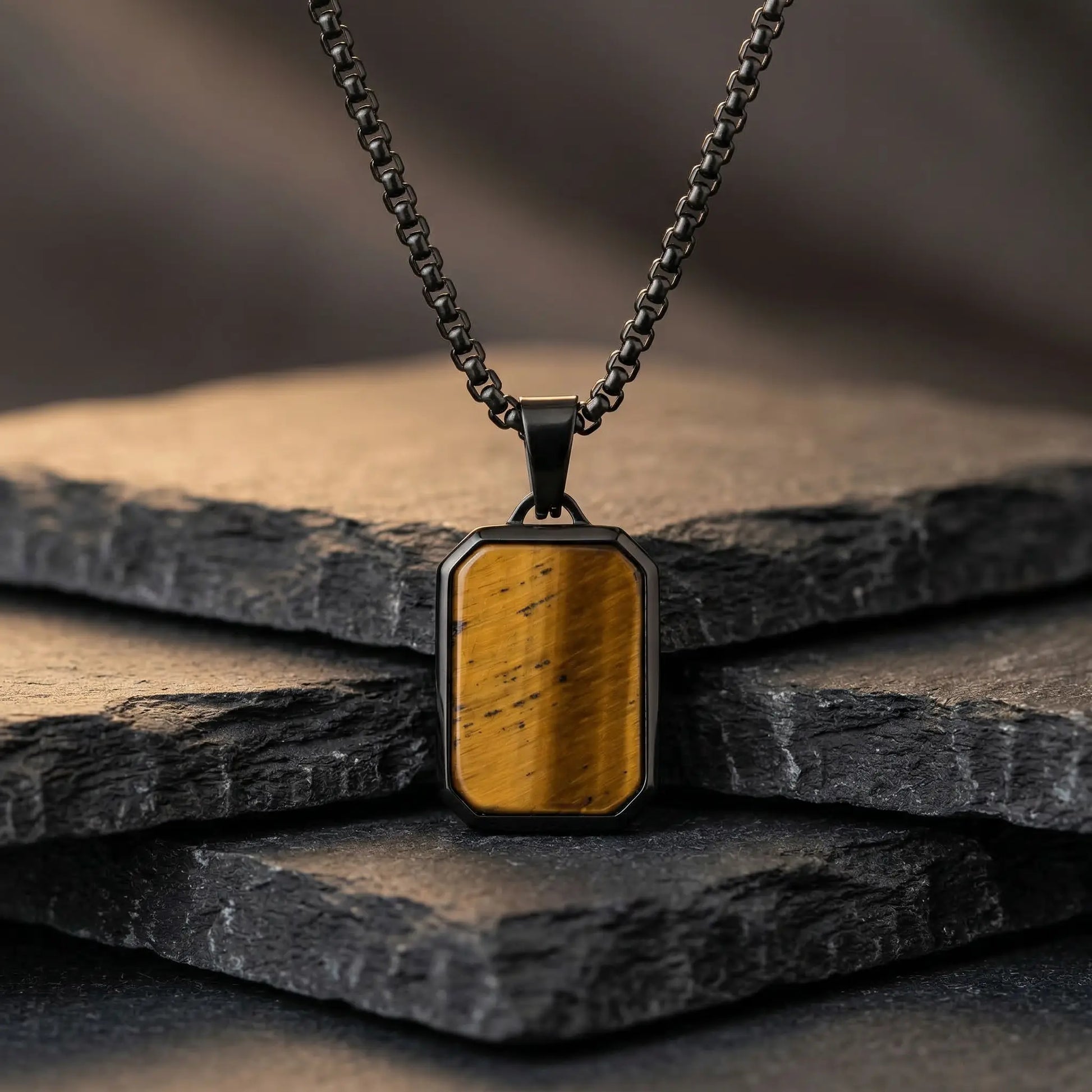 Golden Tiger Stone Dog Tag Necklace Anna Zuckerman