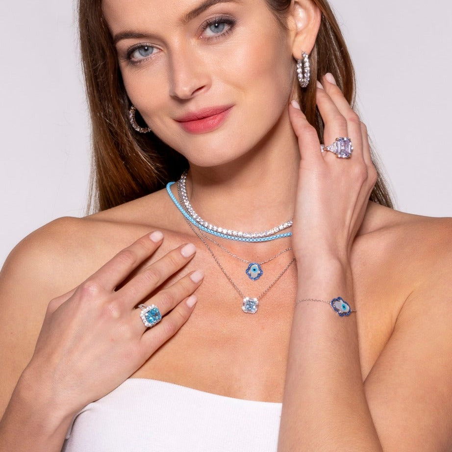 Blue Sapphire Hamsa Necklace
