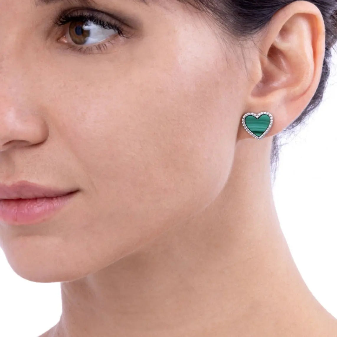Green Malachite Heart Shaped Earring Studs - Anna Zuckerman