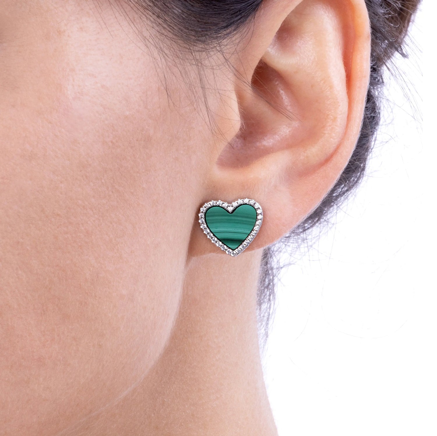 Green Malachite Heart Shaped Earring Studs - Anna Zuckerman