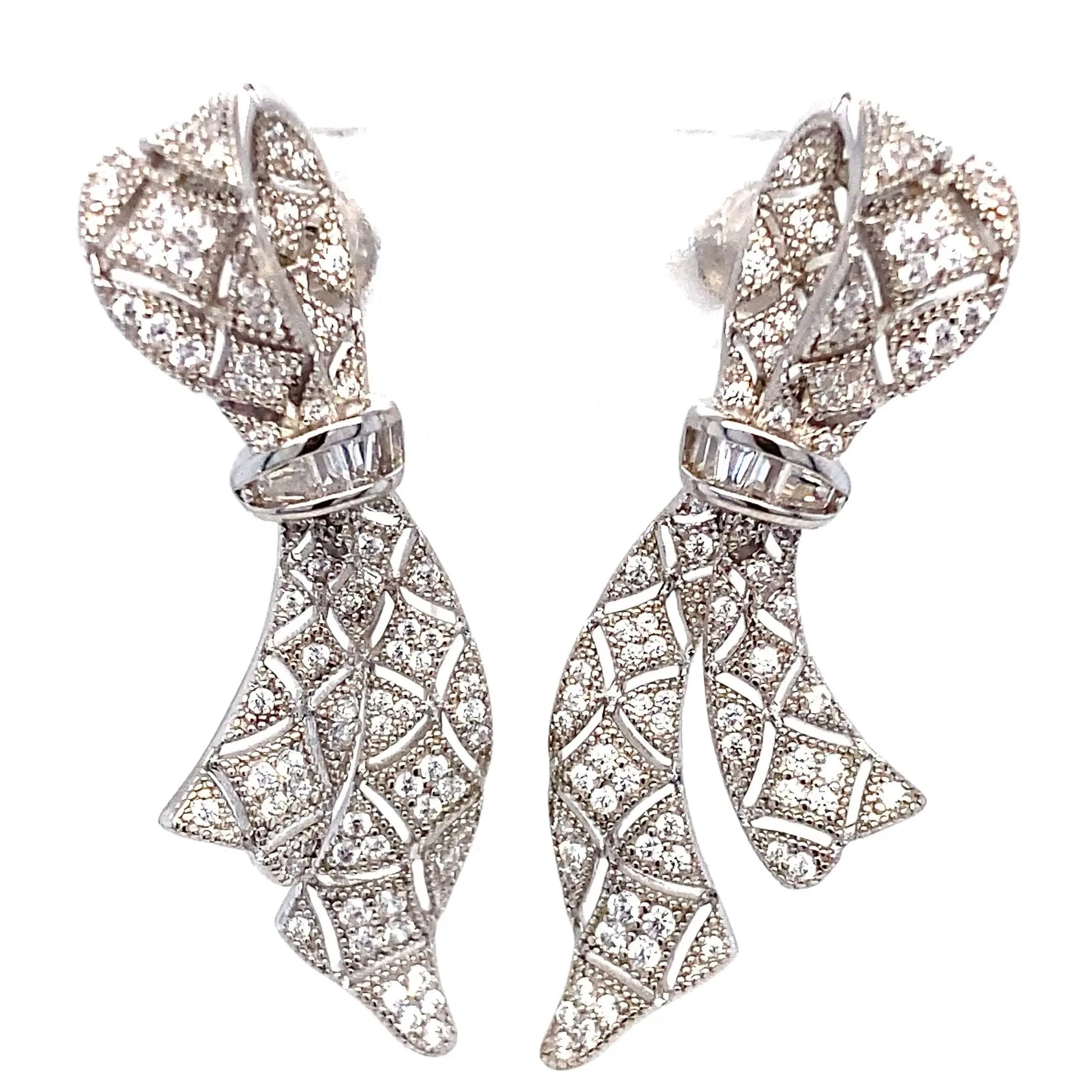 Pair of diamond earrings on a white background