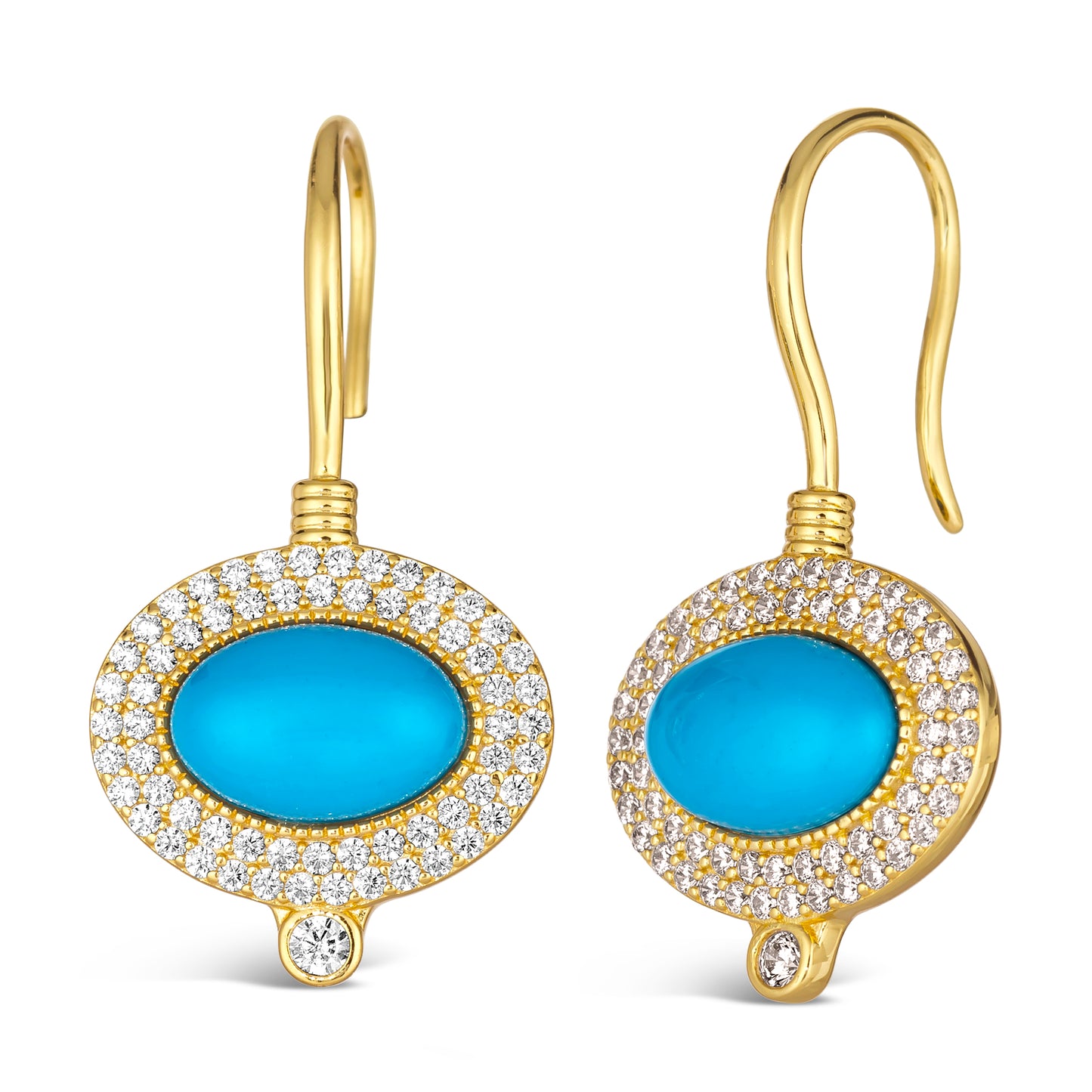 House of Cards 13 Blue Turquoise Earrings Yellow Gold