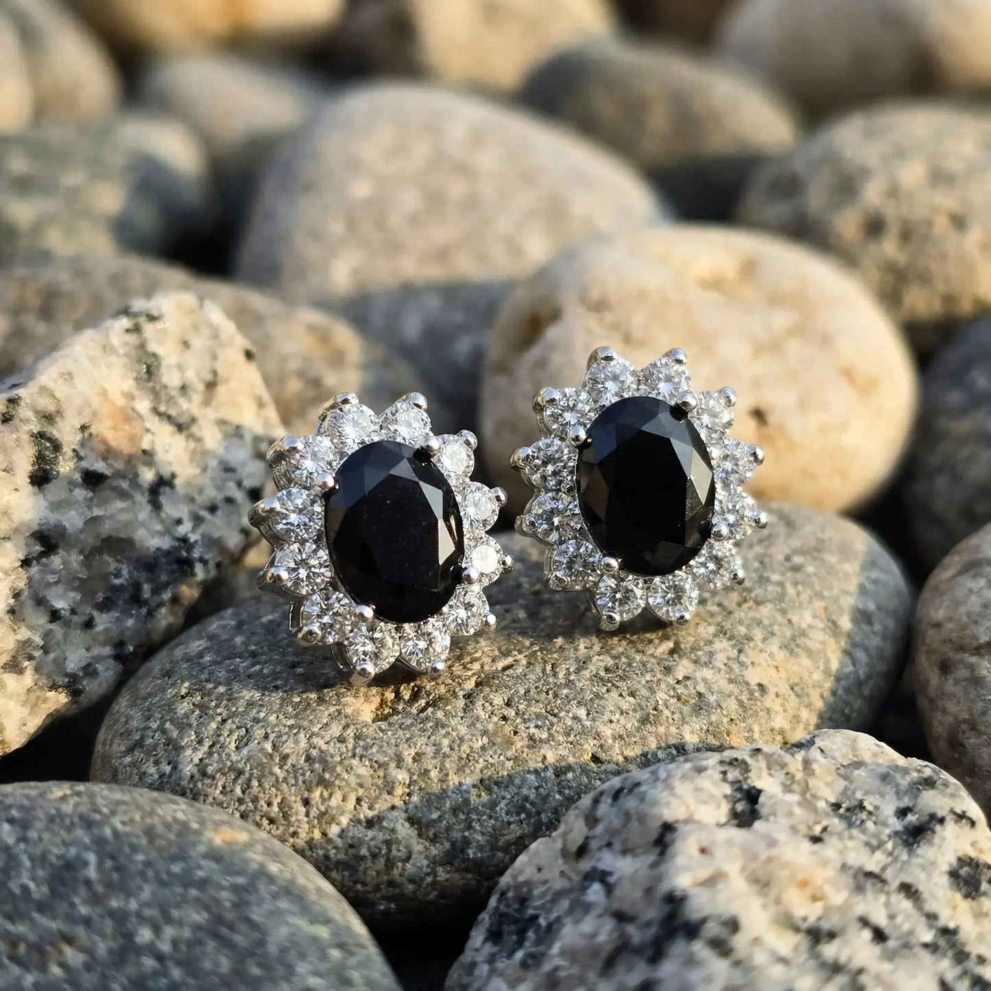 Halo Gem Earrings in Black Diamond by AZ Essentials Anna Zuckerman