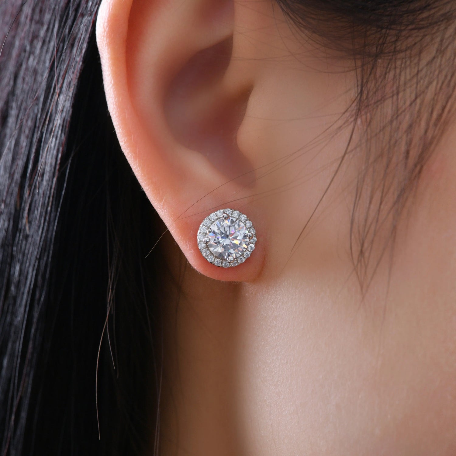 "Hello Halo 2 carat diamond crystalline stud earrings, elegant fine jewelry"