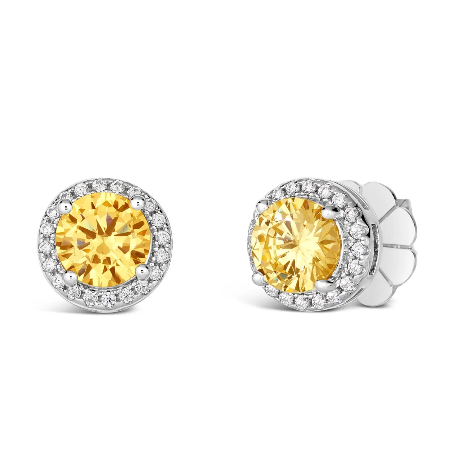 "Hello Halo 2 carat diamond crystalline stud earrings, elegant fine jewelry"