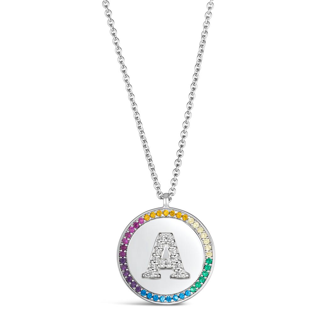 Rainbow Initial Disk Necklace