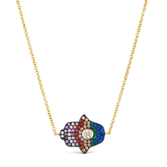 Kate 32 Hamsa Necklace Multi Color Yellow Large