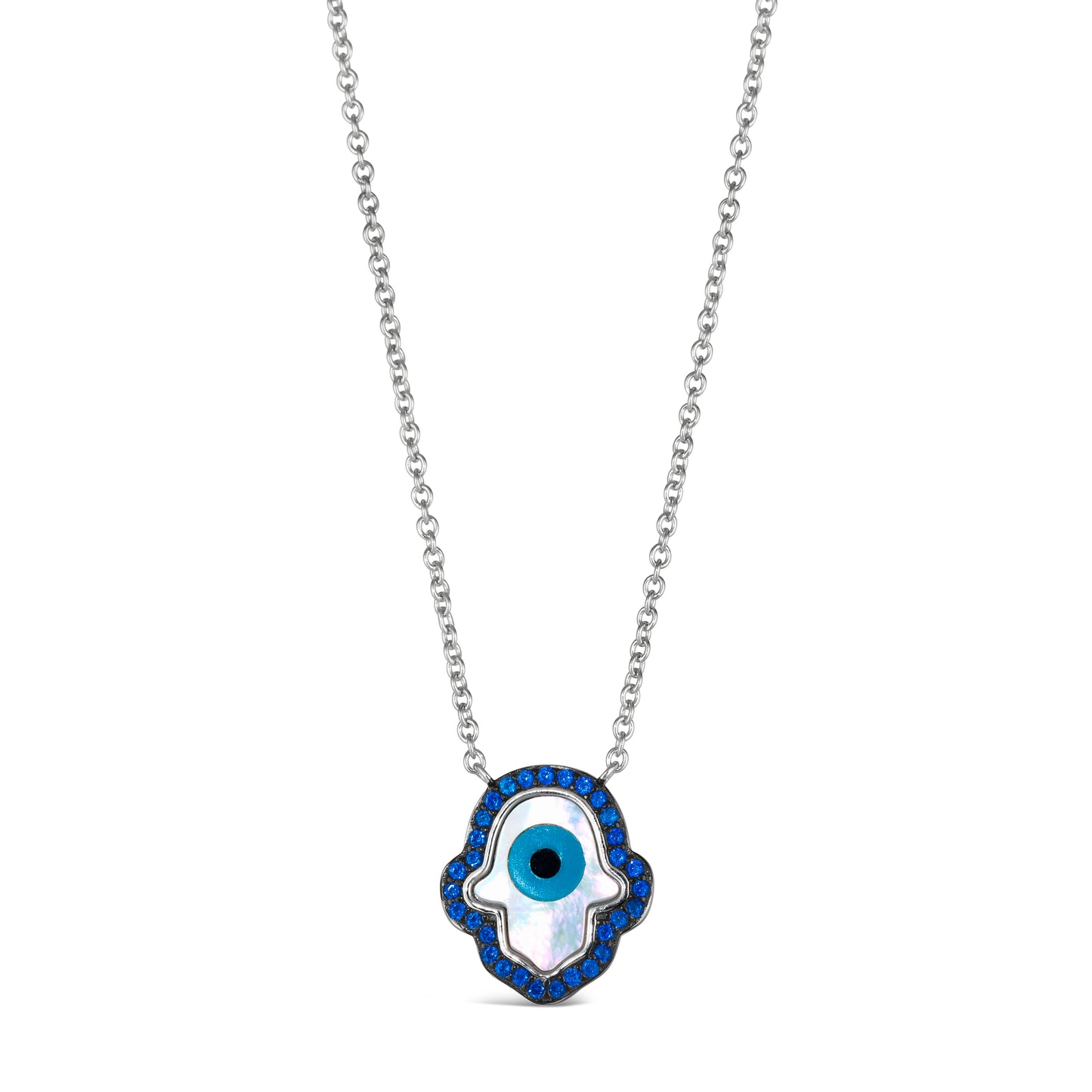 Kate 38 Hamsa MOP Sapphire Blue Necklace