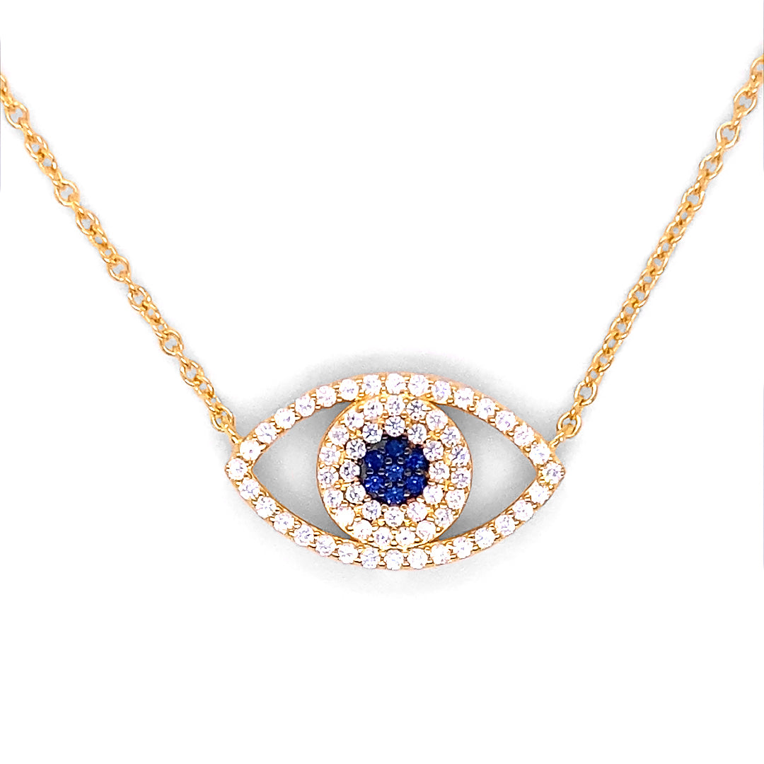 Pave Diamond Evil Eye Necklace Yellow Gold