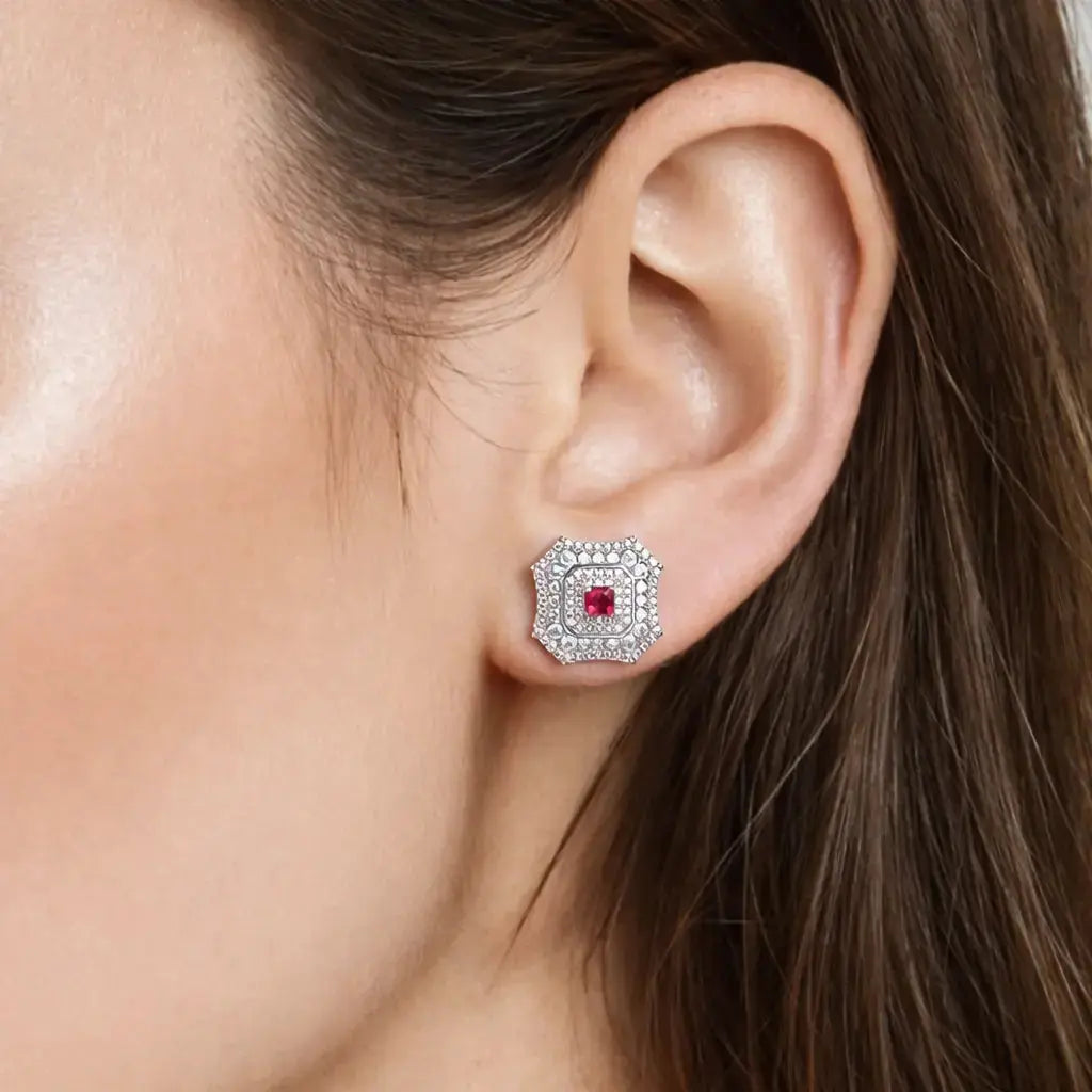 Latte Da Earrings in Ruby - Platinum Anna Zuckerman