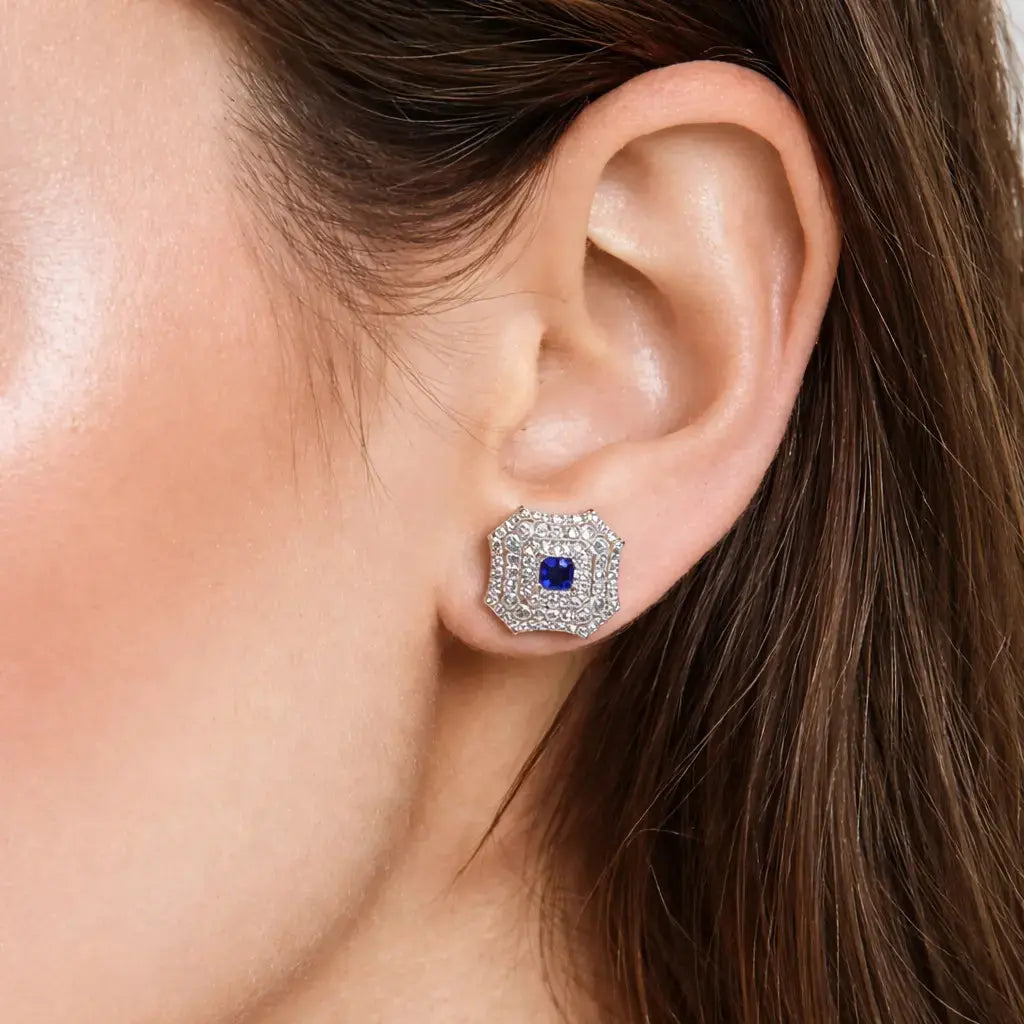 Latte Da Earrings in Sapphire - Platinum Anna Zuckerman
