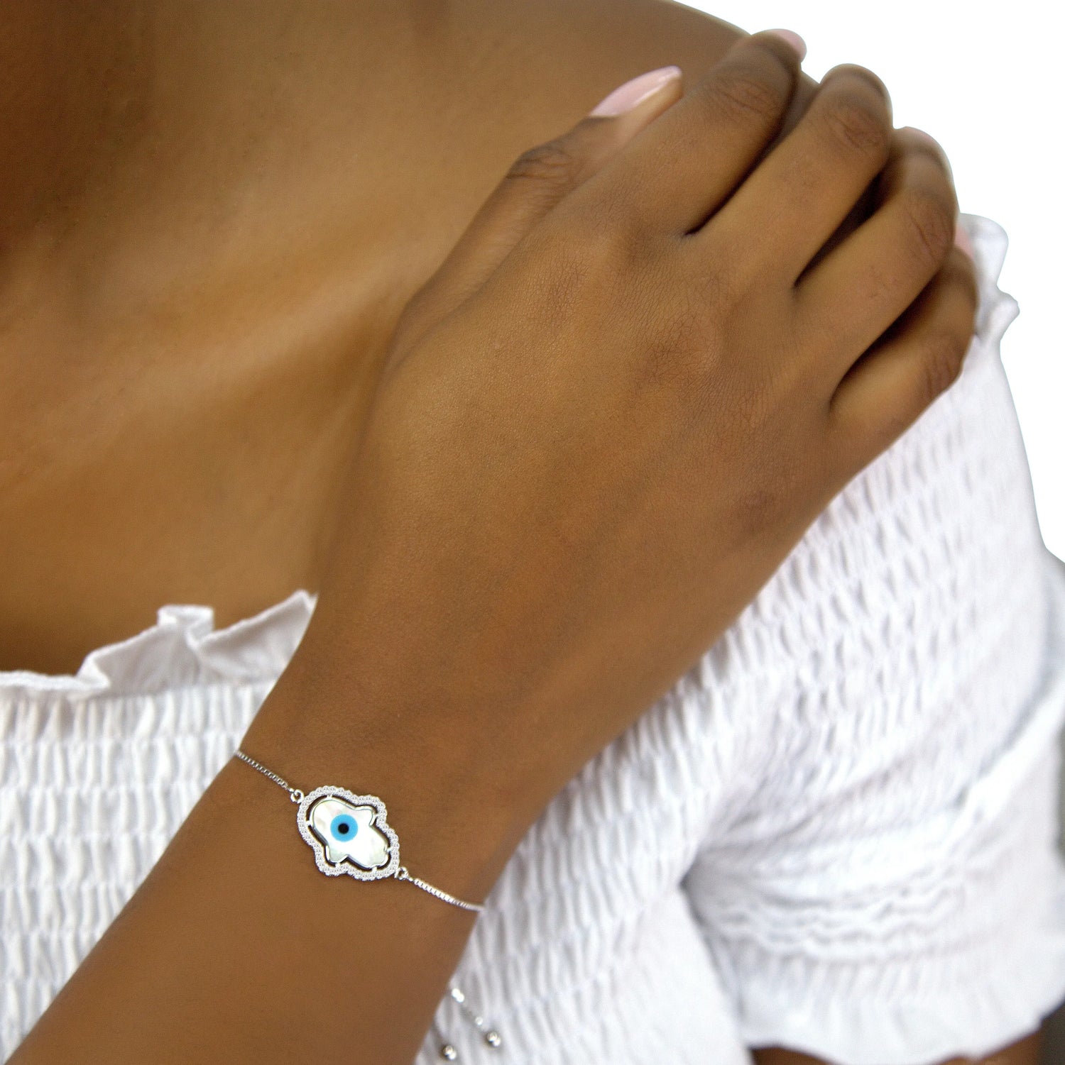 Mother of Pearl Hamsa Bolo Bracelet - Anna Zuckerman