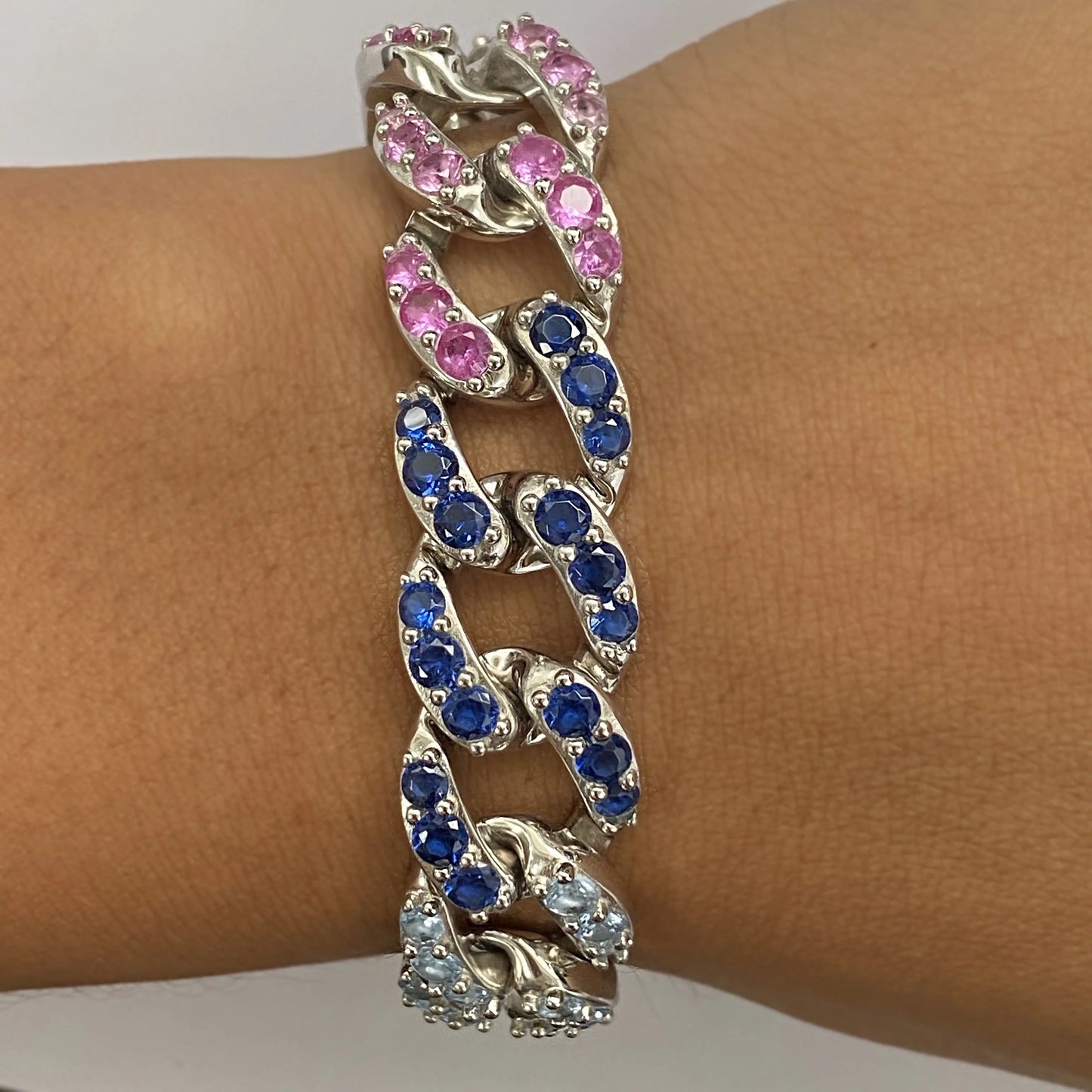 Multi-Sapphire Cuban Bracelet - Anna Zuckerman