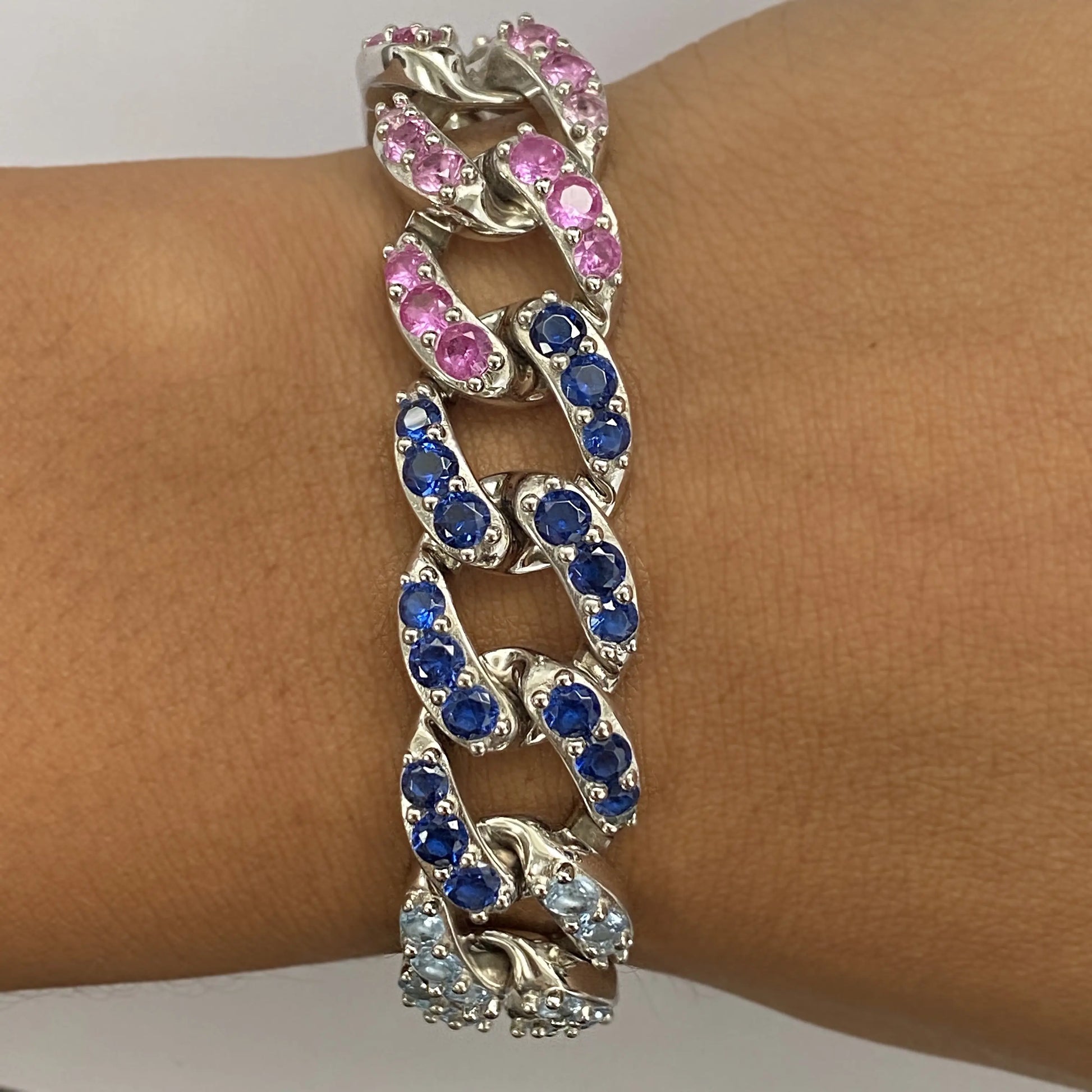 Multi-Sapphire Cuban Bracelet - Anna Zuckerman