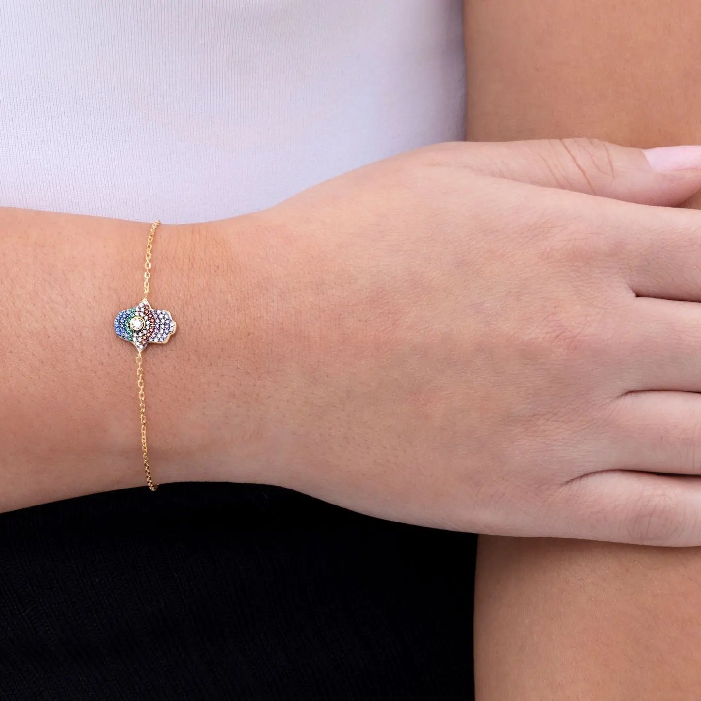 Multi Sapphire Hamsa Bracelet - Anna Zuckerman