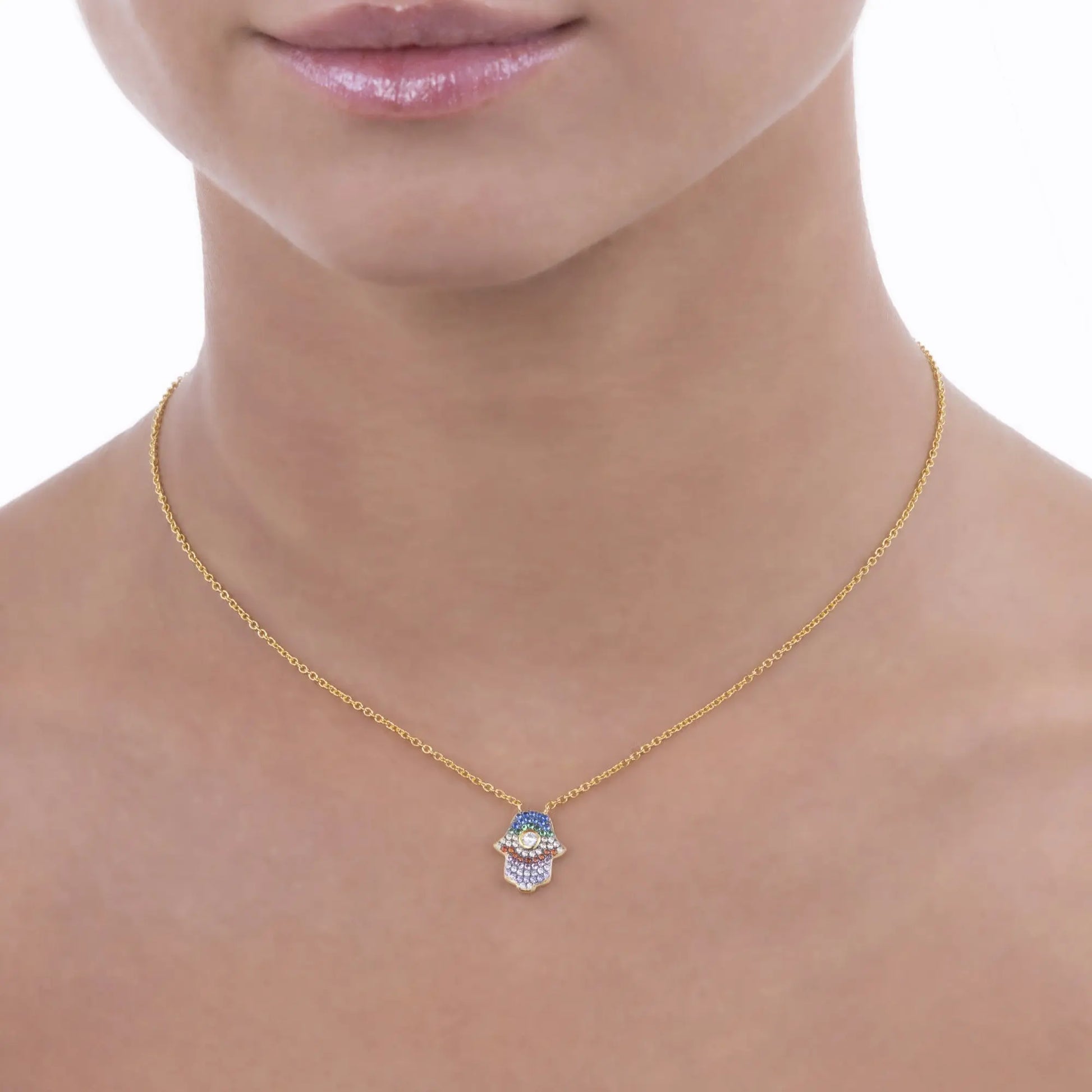 Multi Sapphire Hamsa Drop Necklace - Anna Zuckerman