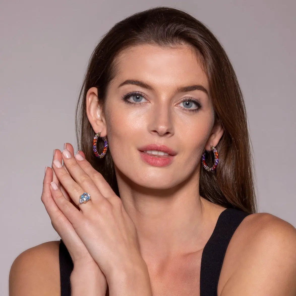 Multi Sapphire Inside Out Hoops - Anna Zuckerman