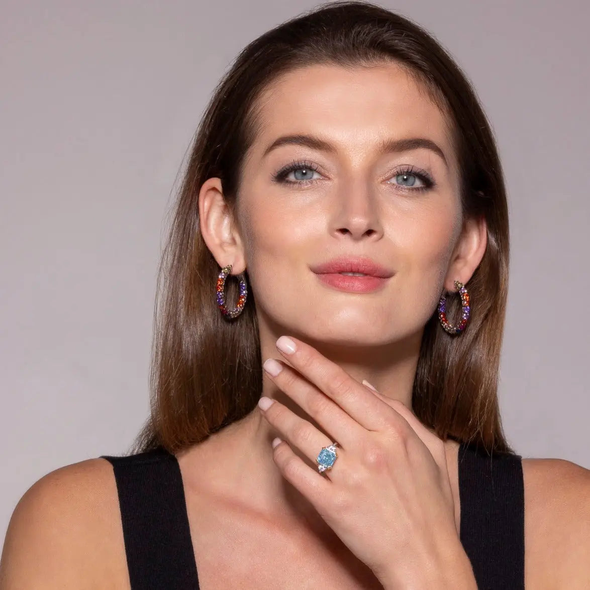 Multi Sapphire Inside Out Hoops - Anna Zuckerman
