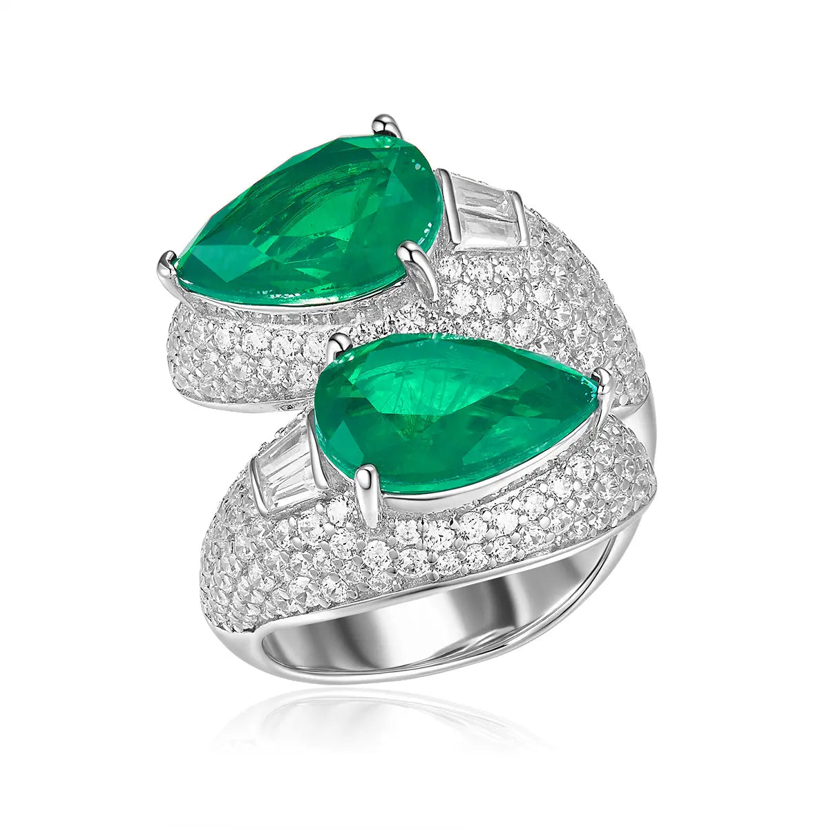 Nora Bypass Ring with Emerald Anna Zuckerman