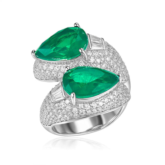 Nora Bypass Ring with Emerald Anna Zuckerman