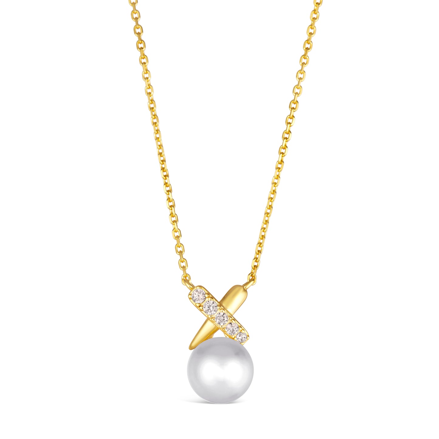 X and O Pearl Necklace in Yellow Gold