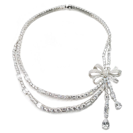 Olivia 04 White Diamond Crystalline Bow Necklace