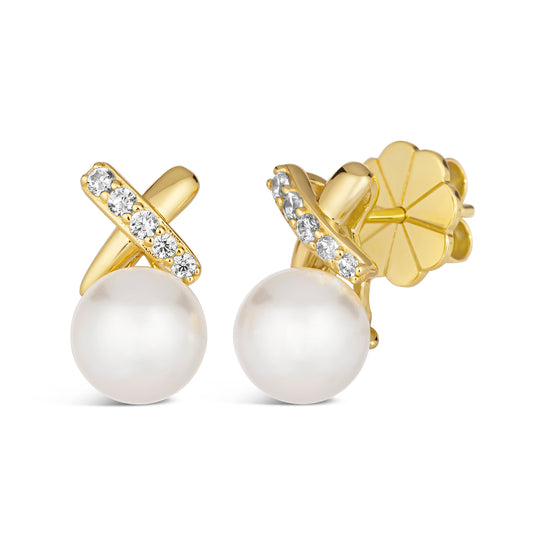 X and O Pearl Earrings Yellow Gold