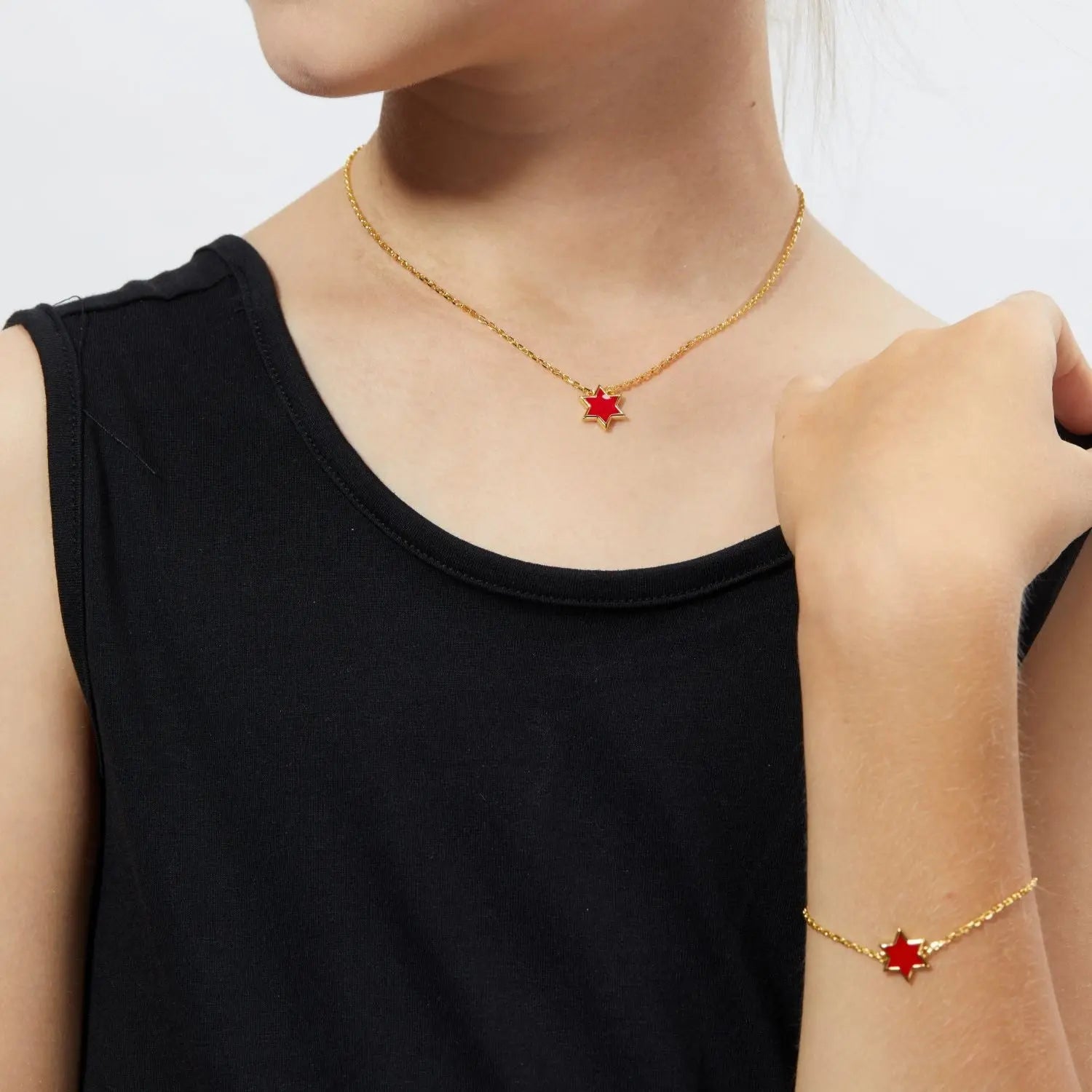 Petit Star of David Necklace in Red Anna Zuckerman