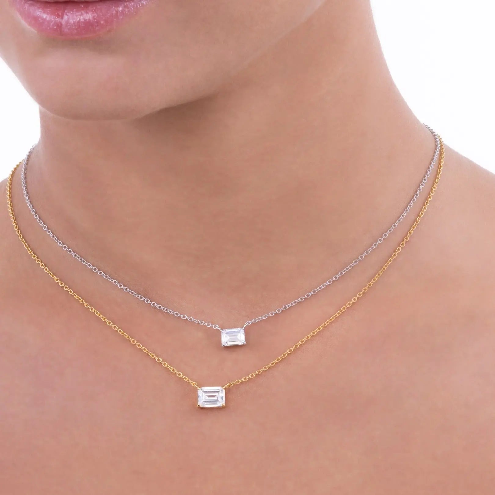 Petite Emerald Cut Solitaire Necklace - Anna Zuckerman