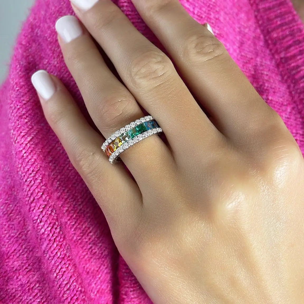 Rainbow Sapphire Eternity Ring Anna Zuckerman