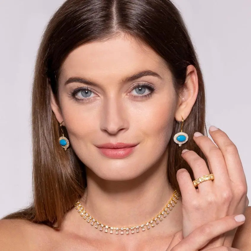 Santa Fe Turquoise Dangles in Platinum Anna Zuckerman Retail