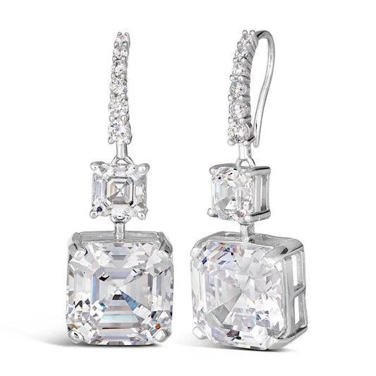 Anna Zuckerman Sinfonia 20 Carat Diamond Crystalline Drops featuring radiant-cut white diamond crystalline stones set in platinum-finished 925 sterling silver.