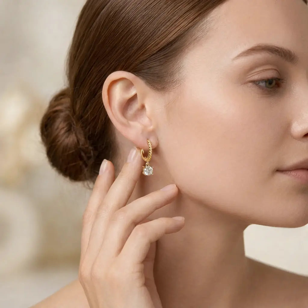 Sofia Drop Huggies In Yellow Gold Anna Zuckerman
