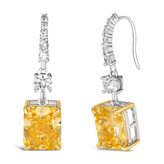 Anna Zuckerman Sonata 10 Carat Crystalline Drops feature emerald cut canary yellow stones with platinum-finished sterling silver and pavé accents.