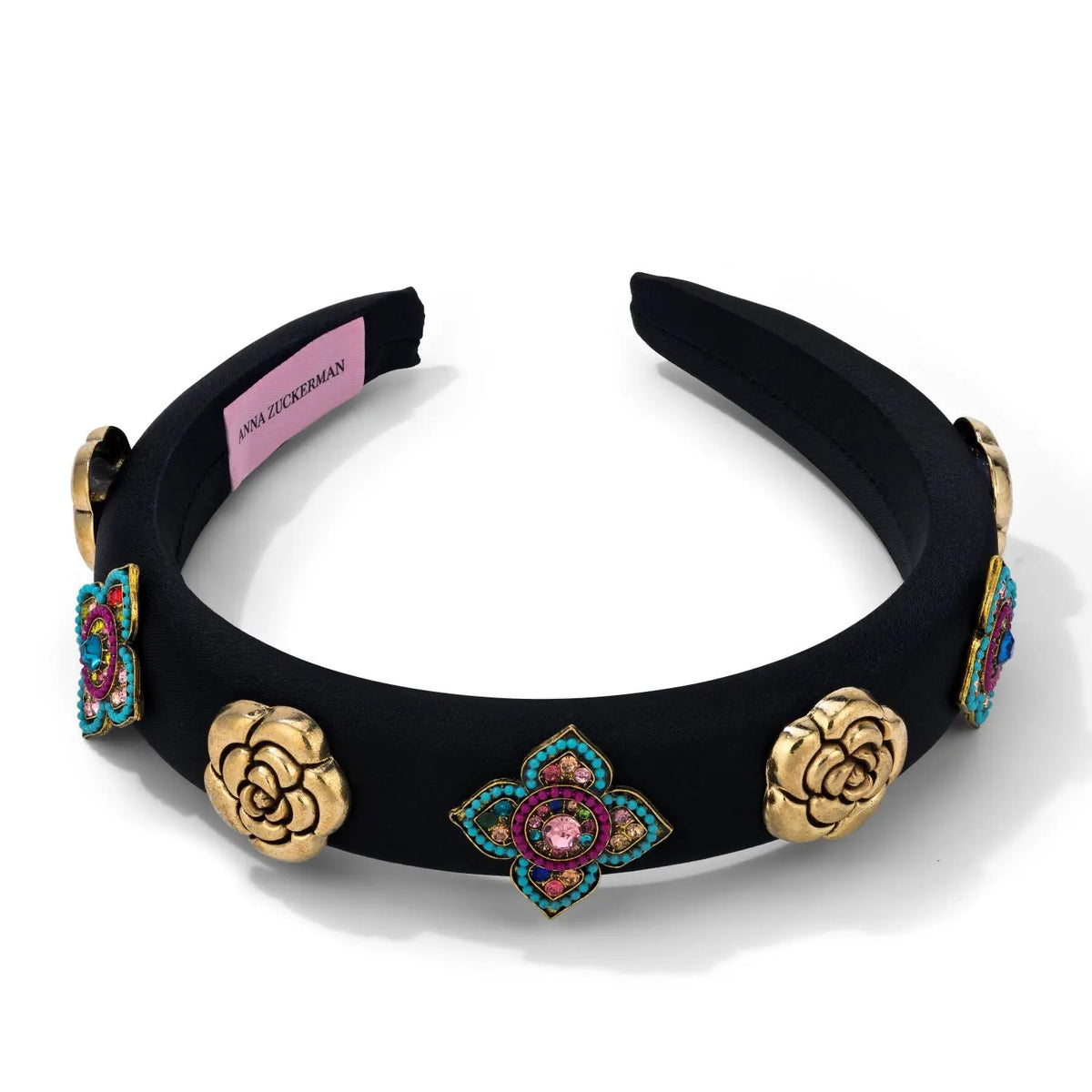 Anna Sui Vintage Floral Embellished and Rhinestone Black Headband ANNA SUI Ruffled printed chiffon headband | NET-A-PORTER main image 2
