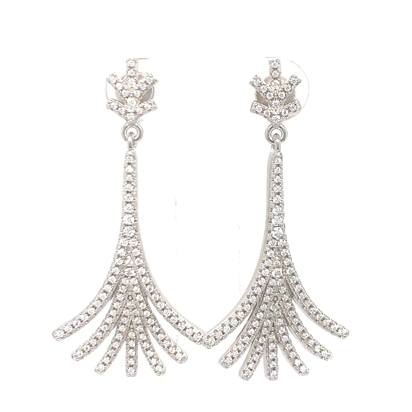 Silver fringe earrings on a white background