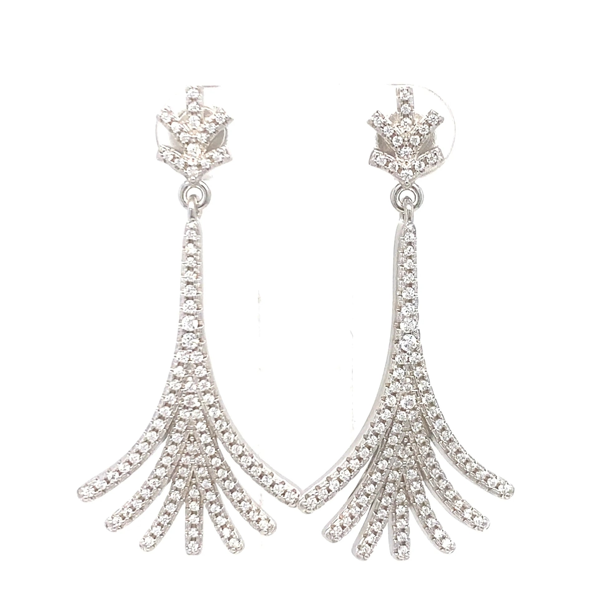 Silver fringe earrings on a white background
